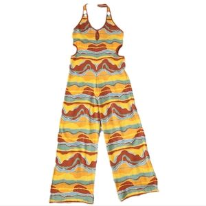 Milk It Saharah Desert Knit Halterneck Jumpsuit Orange‎ & Yellow Women's Size 16